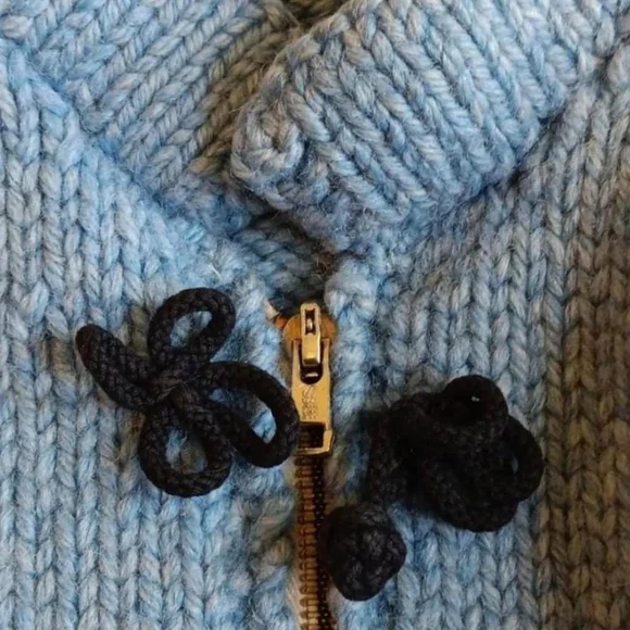 60s 70s Blue Knit Full Zip Cardigan Sweater Jacket, Fall Vintage Winter Knitwear - Picture 7 of 9